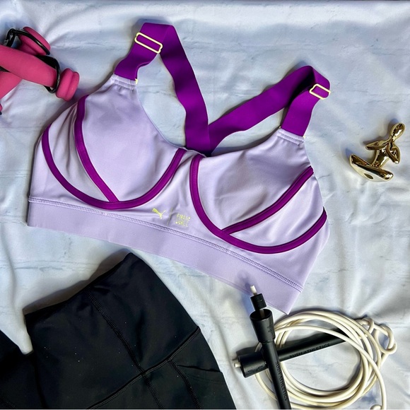 PUMA womens Train First Mile Mid Impact Sports Bra, MEDIUM, Lilac/Purple color - Picture 14 of 14